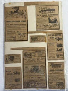Lote de 8 anuncios de coches de periódico canadienses 1913-1914 para P.T. Vagones tirados por caballos Legare - Imagen 1 de 11