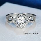 1.55ct Round Cut Real Moissanite Engagement Twisted Halo Ring 14k White Gold Fn