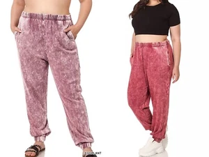 1X 2X 3X Damen Acid Wash Jogginghose Baumwolle Lange Hose mit Taschen Gummibund - Bild 1 von 9