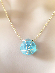 Gold Filled Wire Wrapped Blue Stone Necklace Janna Conner 1/20 14k Designer 19"