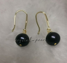 Gorgeous 9-10mm AAA tahitian black pearl earrings 14k gold