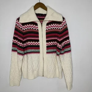 Suéter Talbots Mujer Grande Marfil Isla Justa Cremallera Cárdigan Cable Tejido Cuello - Imagen 1 de 7