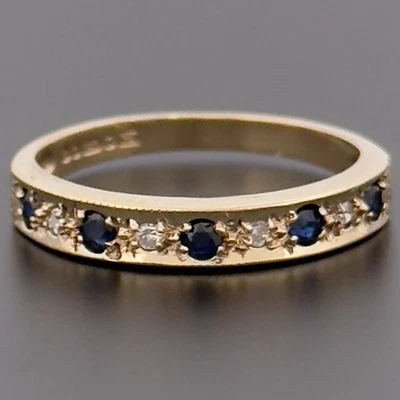 9ct Yellow Gold Sapphire & Diamond Eternity Band Ring Size J 1/2 Hallmarked - Image 1 of 4