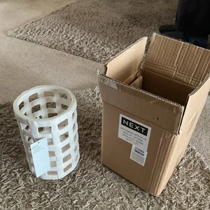 Brand New With Tags Next Cream Ceramic Lattice Hurricane Candle Holder Boxed - Picture 1 of 9