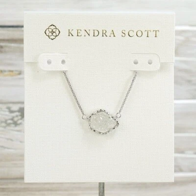 NWT Kendra Scott Tess White Iridescent Drusy Pendant Necklace Silver Tone - Image 1 of 4