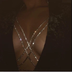 Crystal Tassel Chain Bling Rave Party Chest Harness Cleavage Festival Bra Top - Picture 1 of 8