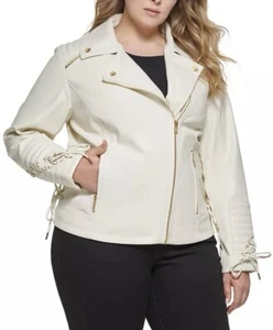 Guess Women's 3X Plus Size Faux-Leather Asymmetric Moto Coat Ivy NWT - Picture 1 of 12
