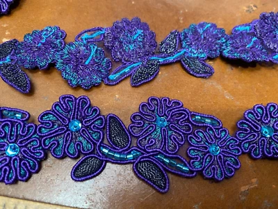 Apliques bordados flores hojas 1.25x3" cuentas lentejuelas 17" piezas 5 aplicaciones Foto 1 de 4