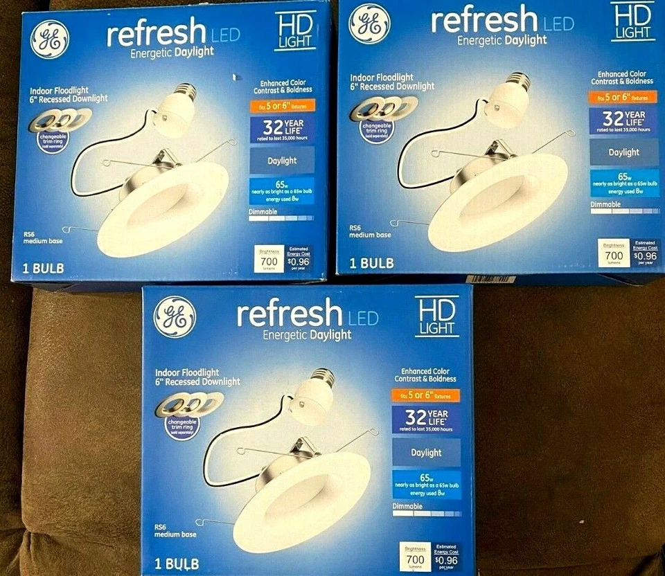 GE Refresh HD LED Indoor Floodlight Recessed Downlight 5-6” Retrofit RS6 - 3pack - Image 1 of 1