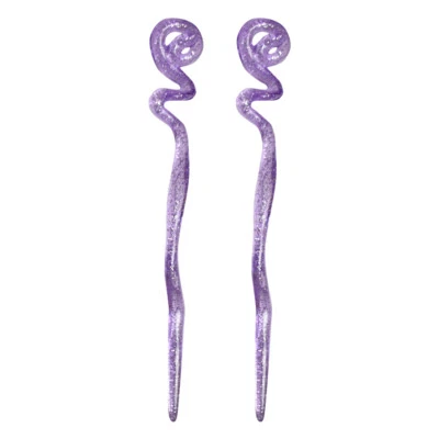 Set of Two 6.25 inch Long Pink Twirl Hair Sticks with Glitter Diamonds Chopstick - Image 1 of 4