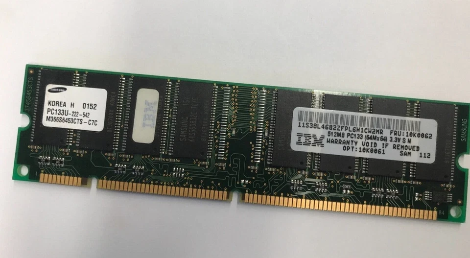 IBM 10k0062  512MB SDRAM-133MHz PC133 non-ECC Unbuffered 168-Pin DIMM Memory - Image 1 of 2