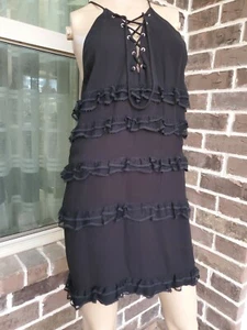 IRO Paris Tiered Halter Lace Up Silk Black Racerback Cocktail Dress S US4 $495  - Picture 1 of 14