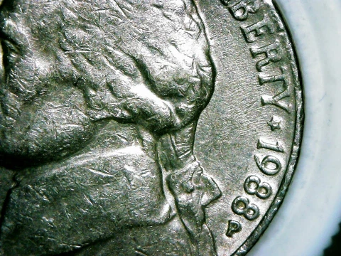 Rare 1988 P Jefferson Nickel Improperly Annealed Planchet Flow Error Flaw Cover