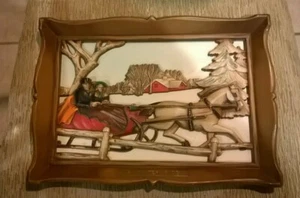 Antique Frame Tramp Art Black Forest Carved Scene/Frame "A Winter Ride"  - Picture 1 of 12
