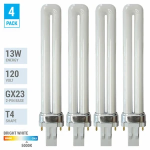 4 Pack PL13S PLS13 50 ECO CFL Plug-In 13W Watt T4 Bi 2-Pin GX23 5000K Daylight - Picture 1 of 4