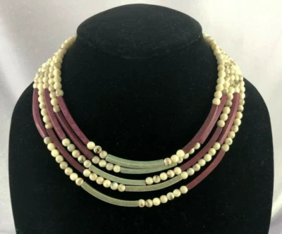 Collar Gargantilla MONET Multi Hilo Crema Rojo Gris Verde Cerámica Cuentas Foto 1 de 4