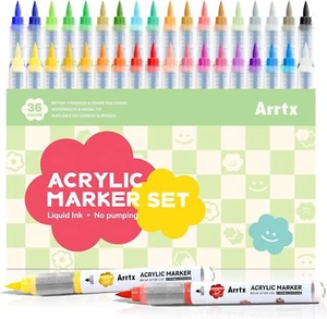 Arrtx Acrylic Markers 36 Colors,Brush Tip Acrylic Paint Markers Paint Pens Set - Picture 1 of 7
