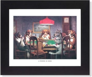 Dogs Playing Poker at Table #1 A Friend In Need Wall Picture Black Framed - Picture 1 of 9