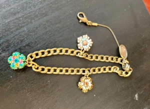 Michal Negrin Multicolor Swarovski Crystals Flowers Chain Charm Bangle Bracelet - Picture 1 of 1