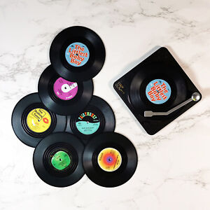 6/7PCS Coasters for Drinks Retro Record Disk Coasters with Vinyl Player Holder