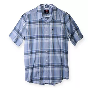 Quiksilver Mens Shirt Size Medium Blue Short Sleeve Button Front Surfing Camp - Picture 1 of 10