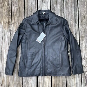 NWT Knoles & Carter Genuine Italian Lambskin Leather Jacket Womens Large Black - Picture 1 of 9