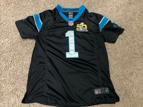 Carolina Panthers Cam Newton Super Bowl 50 Football Jersey Youth/Boys Sz Large Cover
