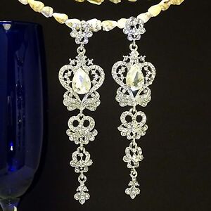 White K Plated Butterfly Elegant Silver Austrian Crystal Bridal Earrings ED1040