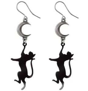 Feline Moon Dream Earrings Set, Droppers, Black Cat, Lunar, Alchemy England - Picture 1 of 4