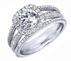 GIA Certified 3.00 Carat Round Shape Diamond Bridal Set Ring 18k White Gold - Picture 1 of 1