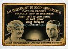 1926 BARBER BEAUTY SHOP an investment in good appearance metal tin sign