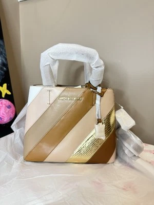 Nuevo con etiquetas Cartera Cartera Michael Kors Adele Mediana Mensajero Marrón Dorado Cuero Foto 1 de 4