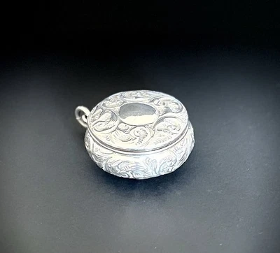 Caixa de rapé ou pílula vintage prata esterlina chatelaine com espelho interno C1938 - Imagem 1 de 4