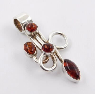 9 GM 925 Argento Sterling Naturale Ambra Cab Gemma Mano Ciondoli Misura 5.1cm - Immagine 1 di 2