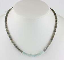 Labradorite Chain With Aquamarine Real Gemstone Faceted Necklace Ca. 18 1/8in