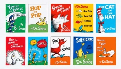 Dr Seuss FABRIC PANEL 10 Block 100% cotton panel appr 23 x 44 - Fabric NOT books - Image 1 of 4