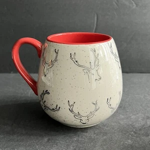 Taza de café Meritage reno patrón moteado forma barril rojo blanco negro - Imagen 1 de 13