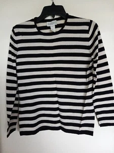 Vintage Lands End Cardigan Sweater Womens Medium M Striped Merino Wool - Imagen 1 de 4