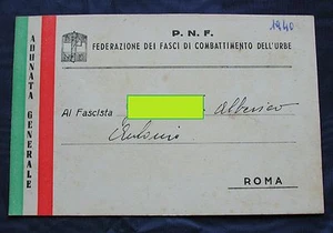 CARD TESSERA P.N.F FEDERAZIONE FASCI COMBATTIMENTO URBE ADUNATA GENERALE POMEZIA - Picture 1 of 2