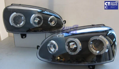 Black LED DRL Angel Eyes Projector Head Lights for 03-08 VW GOLF 5 MK5 V TDI GTI - image 1 of 4