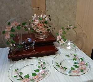 Dunbar Glass 1940's pitcher Clear hand-painted flower Applied Handle - Picture 1 of 8