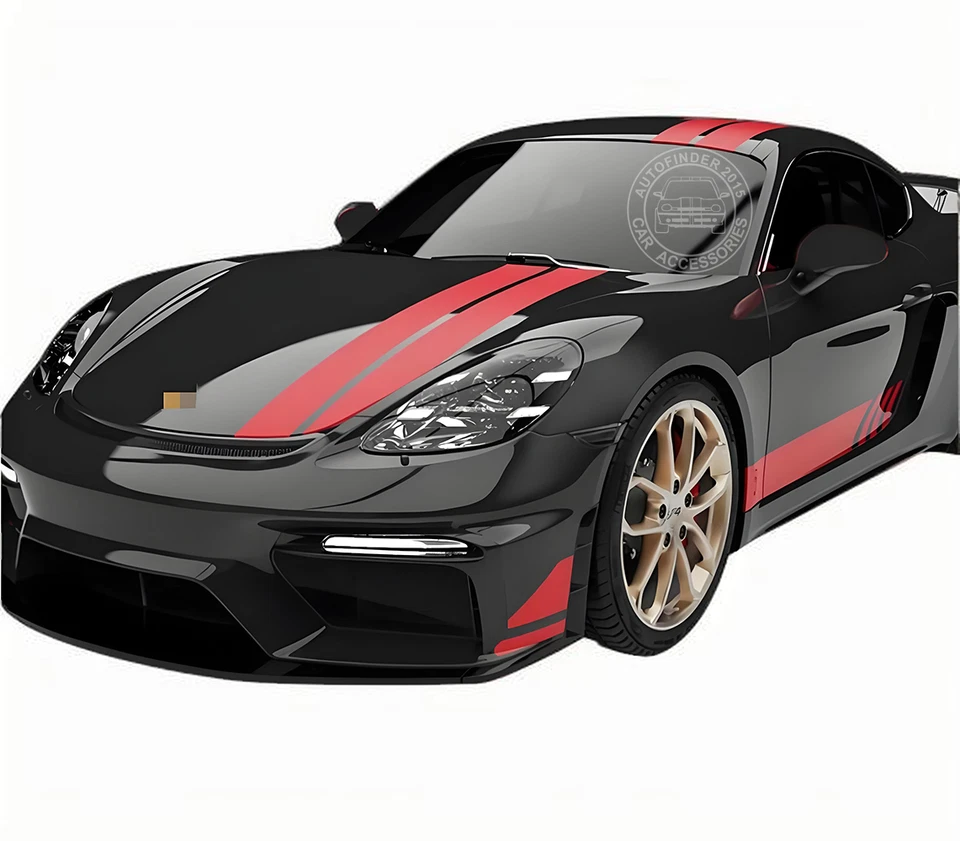 Calcomanías de vinilo laterales con gráficos de rayas de carreras para Porsche 718 Cayman GT4 Foto 1 de 4