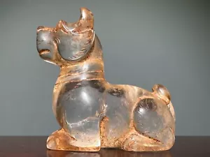 Delicate Han Dy Old Crystal Carved Dog "Wang Cai 旺财" "Bai Jian" Statue L 4.8 cm - Picture 1 of 20