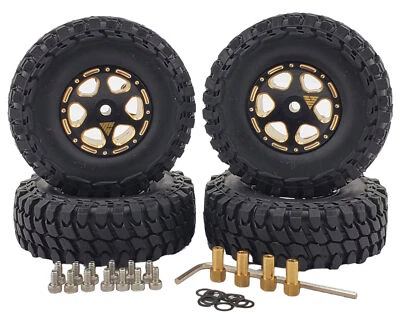 NHX RC Crawler Tires with Brass Beadlock Wheel Rims (4) for SCX24 - Image 1 of 4
