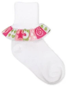 Jefferies Pink & Green Printed Ruffle Socks TOD XS 1-2 or 2-4 Years - Picture 1 of 1