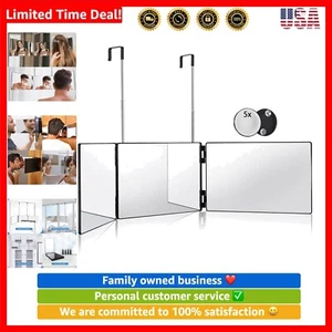 3 Way Mirror for Hair Cutting,360 Trifold Mirror with Height Adjustable Teles... - Picture 1 of 7