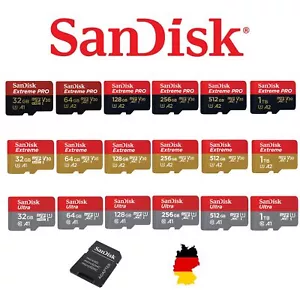 micro SD Speicherkarte 32GB 64GB 128GB 256GB 512GB 1TB Sandisk Ultra Extreme Pro - Bild 1 von 104