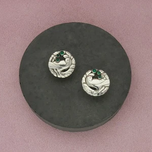 georg jensen sterling silver denmark #66 chrysoprase dove screw-back earrings - Picture 1 of 3