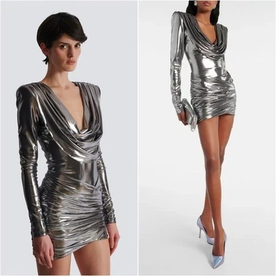 NWT Balmain Short metallic draped dress $2,590 - Image 1 of 4
