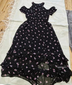 NEW LOOK 915 GIRLS BLACK & PINK FLORAL DRESS. AGE 10 / 140cm - Picture 1 of 6